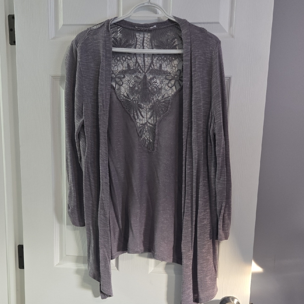 Ricki's Charcoal Cardigan with Lace Accent
